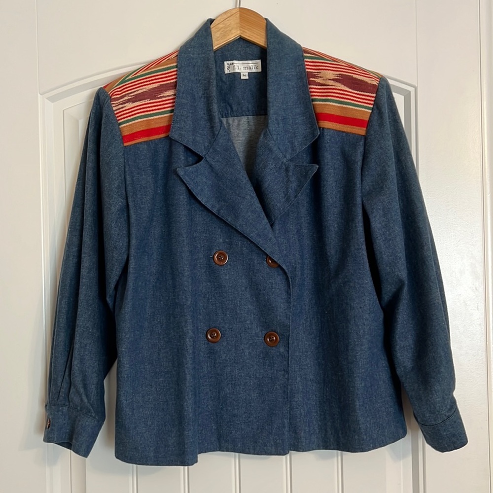 Vintage Southwestern Blue Jean Double Breasted Jacket by F.L. Malik